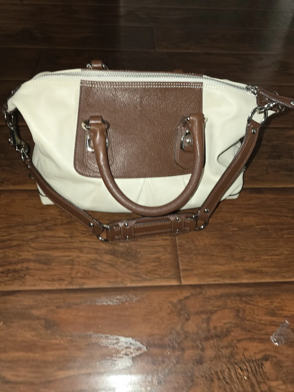 Coach Two-Tone Cream and Brown Leather Satchel